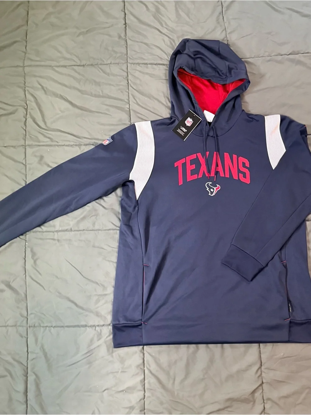 Nike Men's Navy and Red Texans Zip-Up Hoodie
